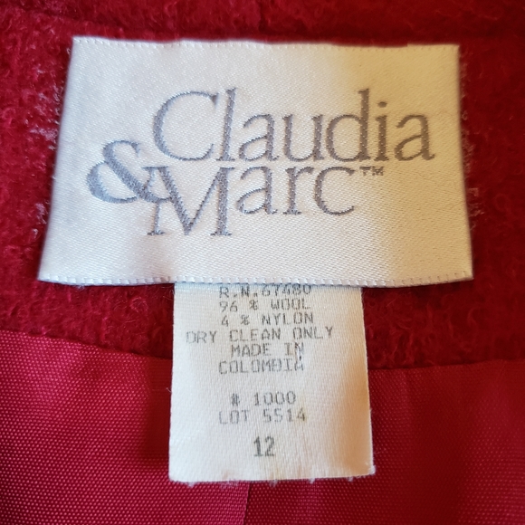 Vintage Claudia & Marc Wool Texture Blazer Red 12 Retro - Picture 12 of 13